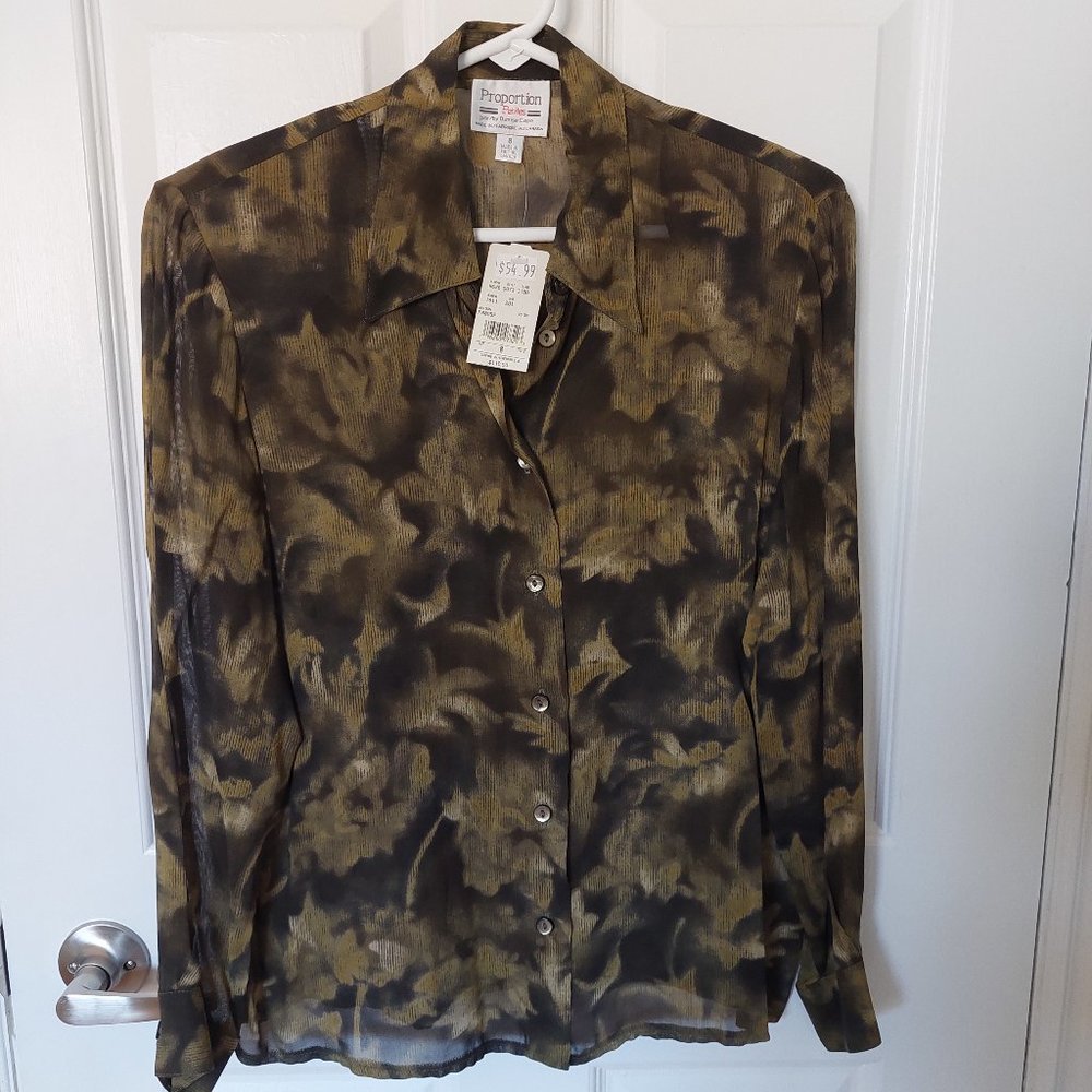 Proportion Petite By Denise Cape Black/Gold Sheer Blouse Shoulder Pads, Sz 8